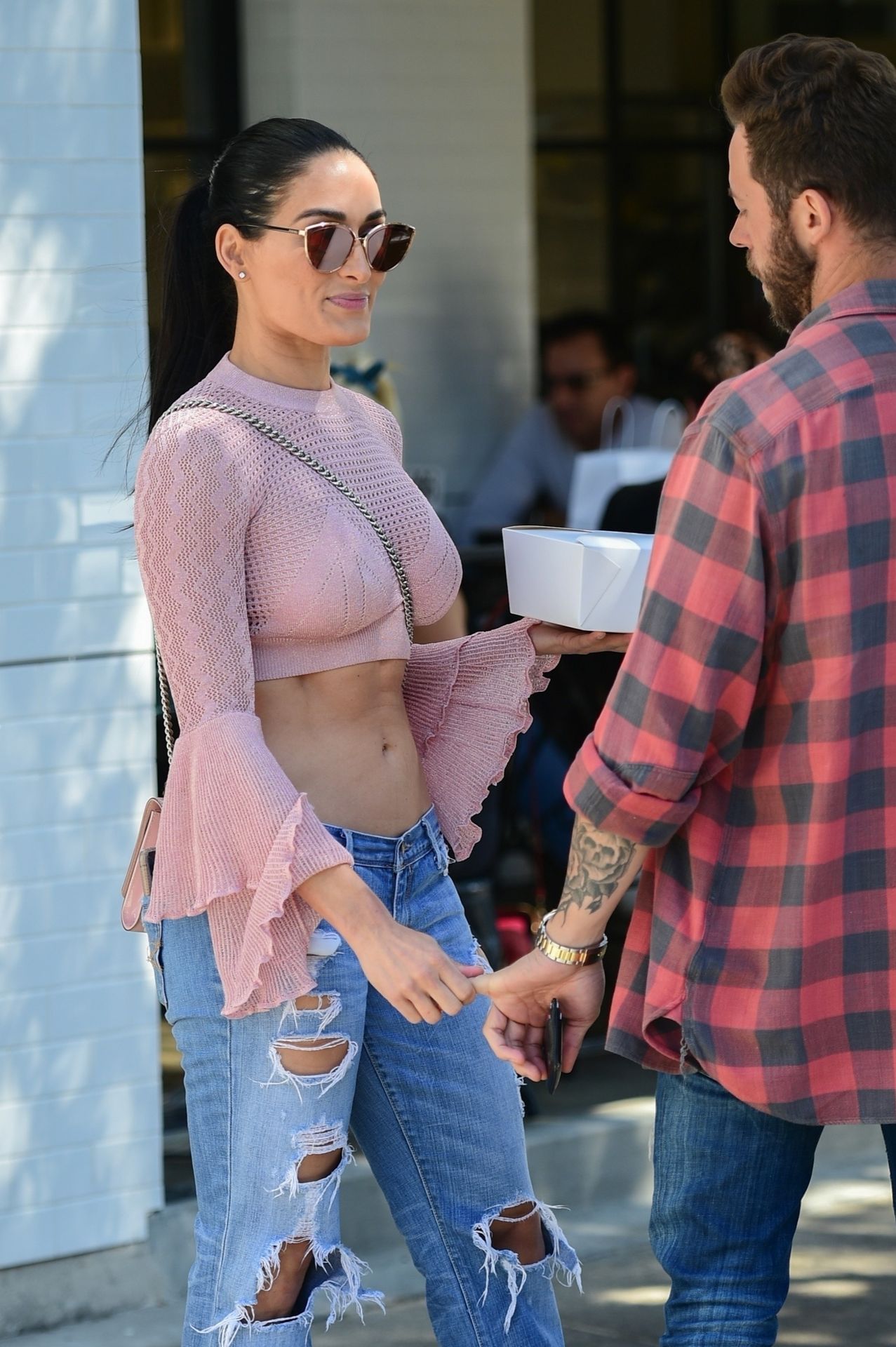 Image NB (9) in Nikki Bella shows off her ripped abs in a pink crop top and...